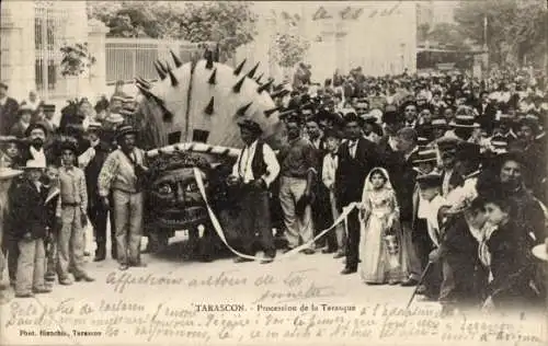 Ak Tarascon Bouches du Rhône, Procession de la Tarasque