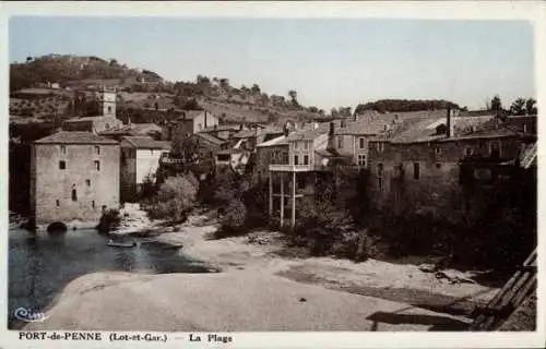 Ak Port-de-Penne Lot-et-Garonne, Strand