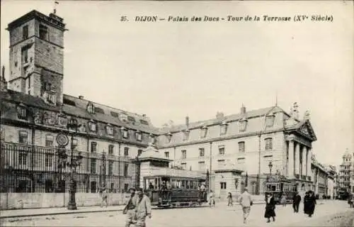 Ak Dijon Côte d'Or, Palais des Ducs, Tour de la Terrasse, Straßenbahn