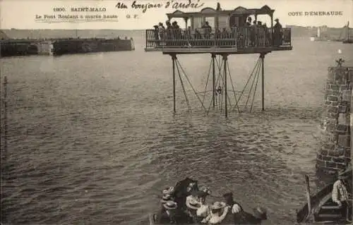 Ak Saint Malo Ille et Vilaine Bretagne, Le Pont Roulant a maree haute