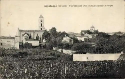 Ak Montagne Gironde, Vue Generale prise du Chateau Saint-Georges, Kirche