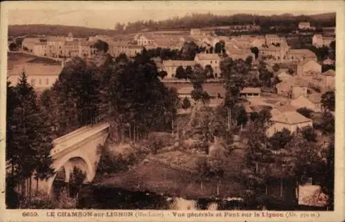 Ak Le Chambon sur Lignon Haute Loire, vue generale, Pont sur Lignon
