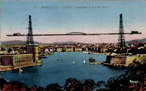 Ak Marseille Bouches du Rhône, Le Pont Transbordeux, le Vieux Port