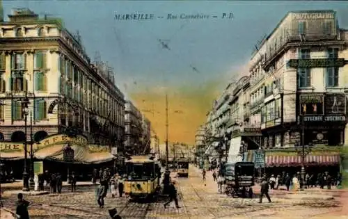 Ak Marseille Bouches du Rhône, Rue Cannebiere