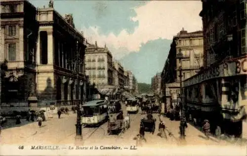 Ak Marseille Bouches du Rhône, La Bourse, la Cannebiere