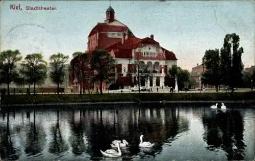 Ak Kiel Schleswig Holstein, Stadttheater vom Wasser aus gesehen