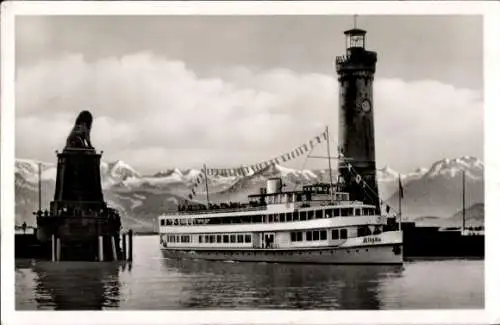 Ak Lindau am Bodensee Schwaben, Hafenausfahrt, Dampfer Allgäu