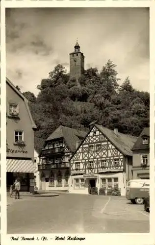 Ak Bad Berneck im Fichtelgebirge Bayern, Hotel Heißinger, Fachwerkhaus, Turm