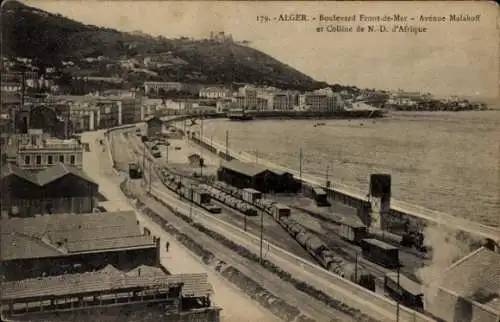 Ak Algier Algier Algerien, Boulevard Front de Mer, Avenue Malakoff, Hügel von ND von Afrika