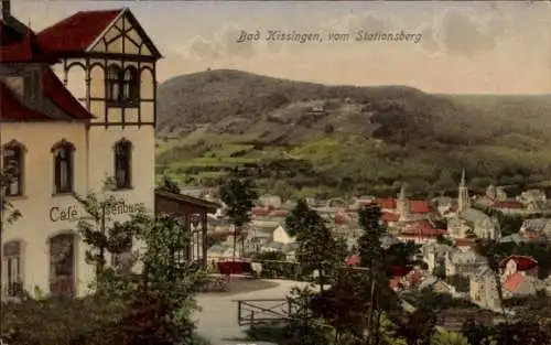 Ak Bad Kissingen Unterfranken Bayern, Blick von Stationsberg, Café, Terrasse, Teilansicht