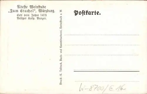 Ak Würzburg am Main Unterfranken, Weinstube Zum Stachel, Glasbild