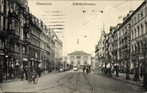 Ak Hannover in Niedersachsen, Bahnhofstraße, Straßenbahn, Radfahrer