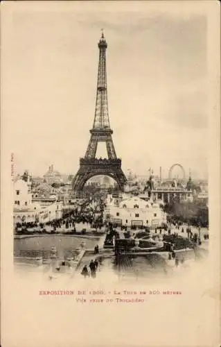 Ak Paris, Exposition Universelle 1900, La Tour Eiffel, Vue prise du Trocadéro, Eiffelturm, Riesenrad