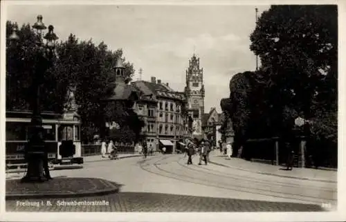 Ak Freiburg im Breisgau, Straßenbahn, Schwabentorstraße