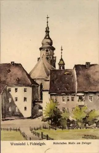 Künstler Ak Dohmen, H., Wunsiedel im Fichtelgebirge, Zwinger, Kirche