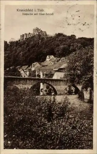 Ak Kranichfeld Thüringen, Ilm mit Oberschloss, Brücke