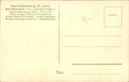 Ak Bad Nenndorf an der Weser, Hotel Schaumburg, Franz-Seldte-Straße 11