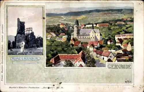 Ak Gernrode Quedlinburg im Harz, Ruine Lauenburg, Kirche, Teilansicht