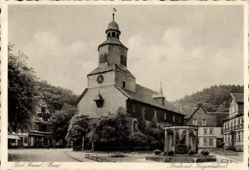 Ak Bad Grund im Harz, Kirche, Kriegerdenkmal