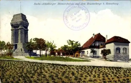 Ak Rückersdorf bei Ronneburg in Thüringen, Bismarcksäule auf dem Reusterberge