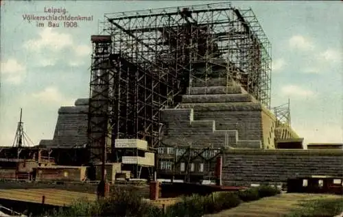 Ak Leipzig, Völkerschlachtdenkmal, Bau 1908