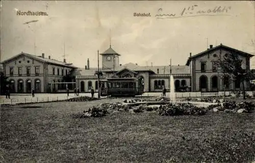 Ak Nordhausen am Harz, Bahnhof, Außenansicht