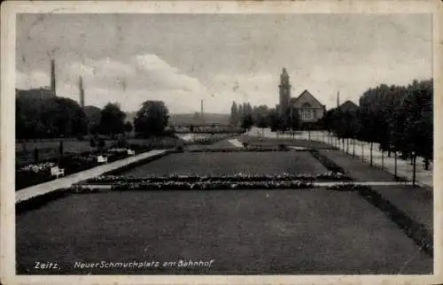 Ak Zeitz im Burgenlandkreis, Neuer Schmuckplatz am Bahnhof