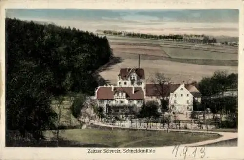 Ak Schneidemühle Wetterzeube Sachsen Anhalt, Zeitzer Schweiz, Panorama vom Ortsteil mit Umgebung