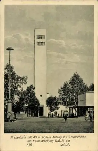 Ak Dresden, Jahresschau Deutscher Arbeit 1927, Das Papier, Der sprechende Turm, Presseturm