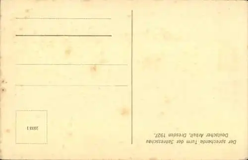 Ak Dresden, Jahresschau Deutscher Arbeit 1927, Das Papier, Der sprechende Turm, Presseturm