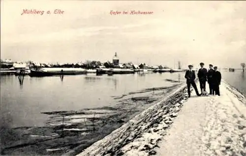 Ak Mühlberg an der Elbe, Hafen bei Hochwasser