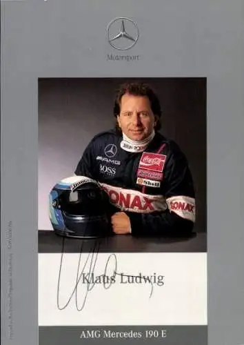 Autogrammkarte Motorrennsport, Rennfahrer Klaus Ludwig, AMG Mercedes 190E