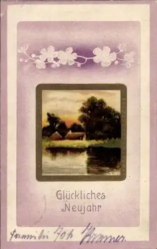 Präge Passepartout Ak Glückwunsch Neujahr, Glücksklee, See