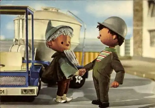 Ak Unser Sandmännchen, Sandmann, DDR Kinderfernsehen, Betonmischer