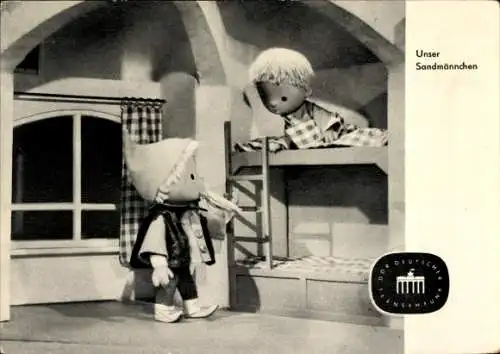 Ak Unser Sandmännchen, Sandmann, DDR Kinderfernsehen, Kind im Hochbett, S 42/64