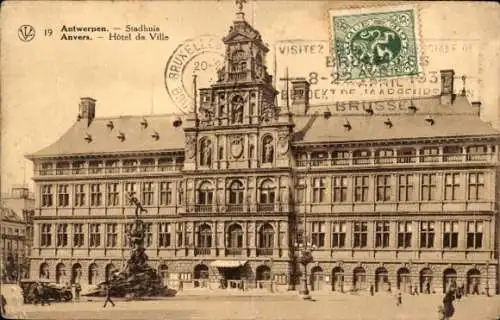 Ak Antwerpen Antwerpen Flandern, Rathaus