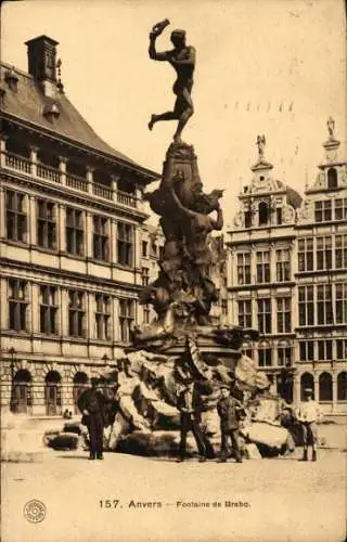Ak Antwerpen Flandern, Gesamtansicht des Brabo-Brunnens