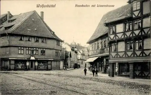Ak Wolfenbüttel in Niedersachsen, Krambuden, Löwenstraße
