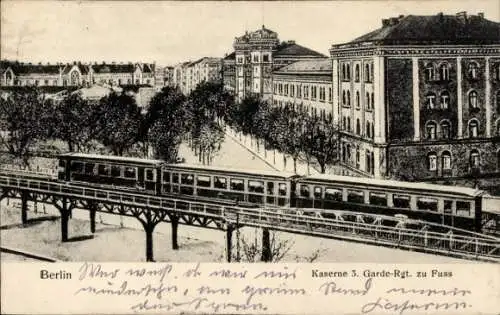 Ak Berlin Kreuzberg, Wrangelstraße, Kaserne des 3. Garde-Regiments zu Fuß, Hochbahn