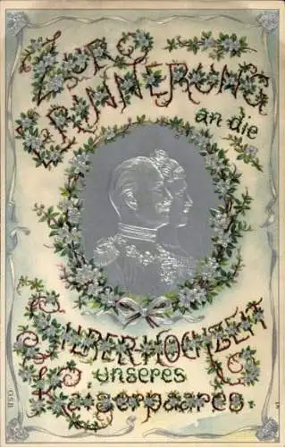 Präge Passepartout Litho Deutsches Kaiserpaar, Wilhelm II., Auguste Viktoria, Silberhochzeit 1906