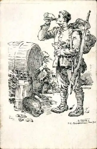 Künstler Ak Reich, Alb., Serbien, Durch Serbien, Willkommene Beute, I WK