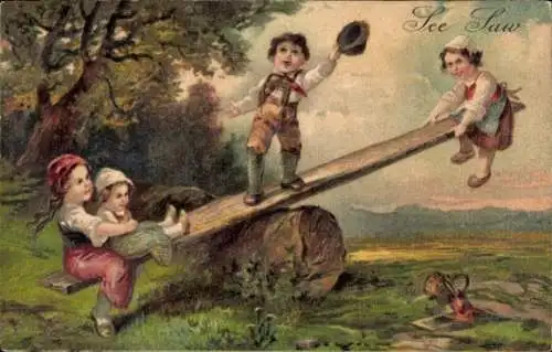 Präge Ak Kinder auf einer Wippe