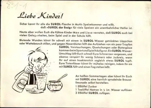 Stundenplan Reklame Künstler, Essig Kühne, Kinder mit Ketchup, Senf, Gurken, Surol um 1950