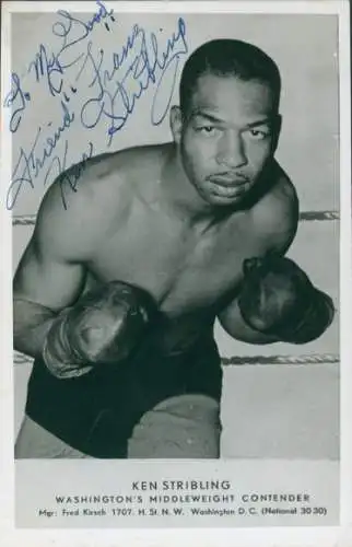 Foto Boxer Ken Stribling, Portrait, Autogramm