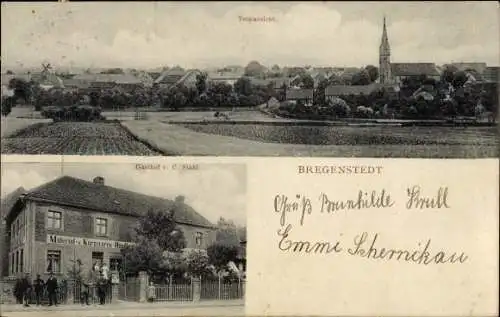 Ak Bregenstedt Erxleben Sachsen Anhalt, Gesamtansicht, Gasthof, Material- u. Kurzwarenhandlung