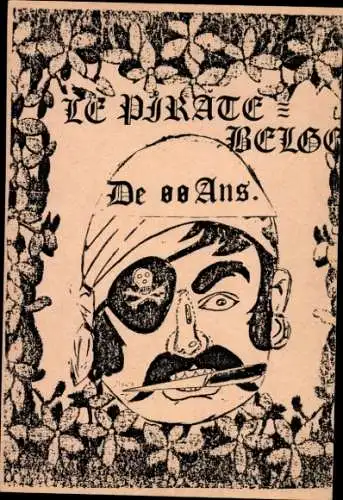 Ak Piratenkarte, Mann mit Messer im Mund, Augenklappe