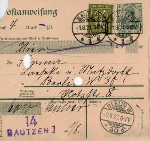 Deutsche Reichspost, Postanweisung A 6b gebraucht