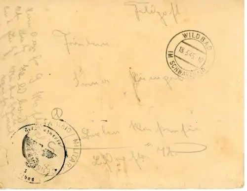 Überroller Feldpostbrief Wildbad 18.3.1945 mit Inhalt, Zensur