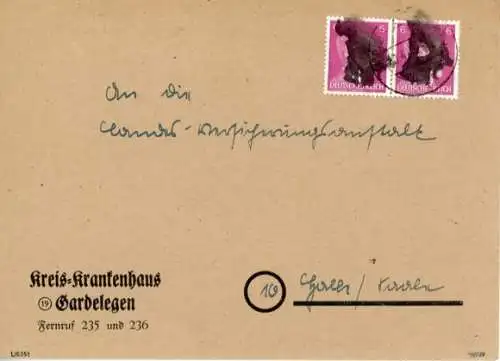 Michel Nr. 785 (2) geschwärzt auf Brief, Überroller Gardelegen 10.4.1945, geprüft Kurze