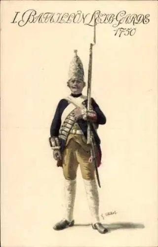Künstler Ak 1. Bataillon Leib Garde 1750